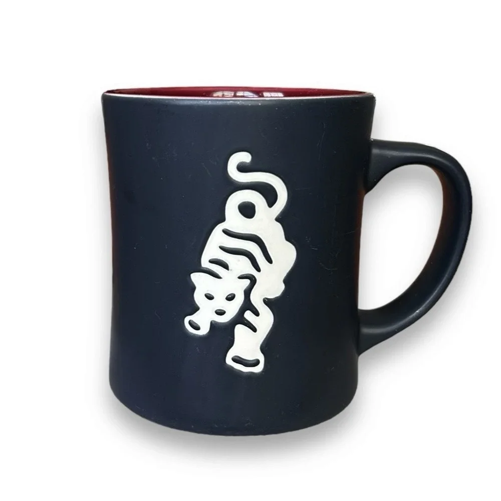 STARBUCKS Sumatra Tiger Mug Matte Black White Debossed Design Bone China 2012